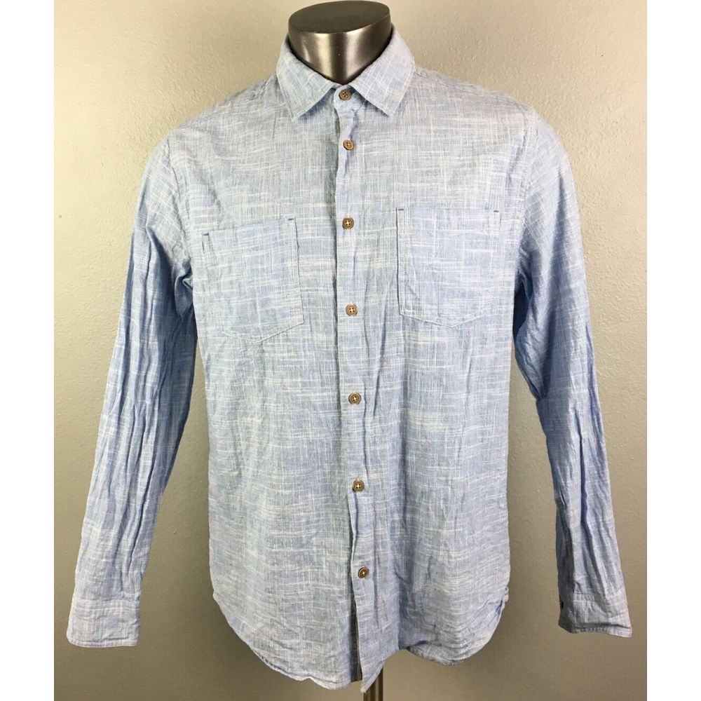 Mens Carbon 2 Coblat Button Front Shirt Size M Organic Cotton Heather Blue
